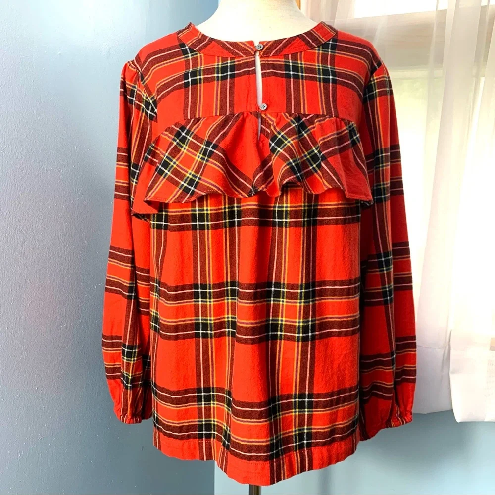 J. Crew Ruffle Popover Top in Festive Plaid - Picture 2 of 9